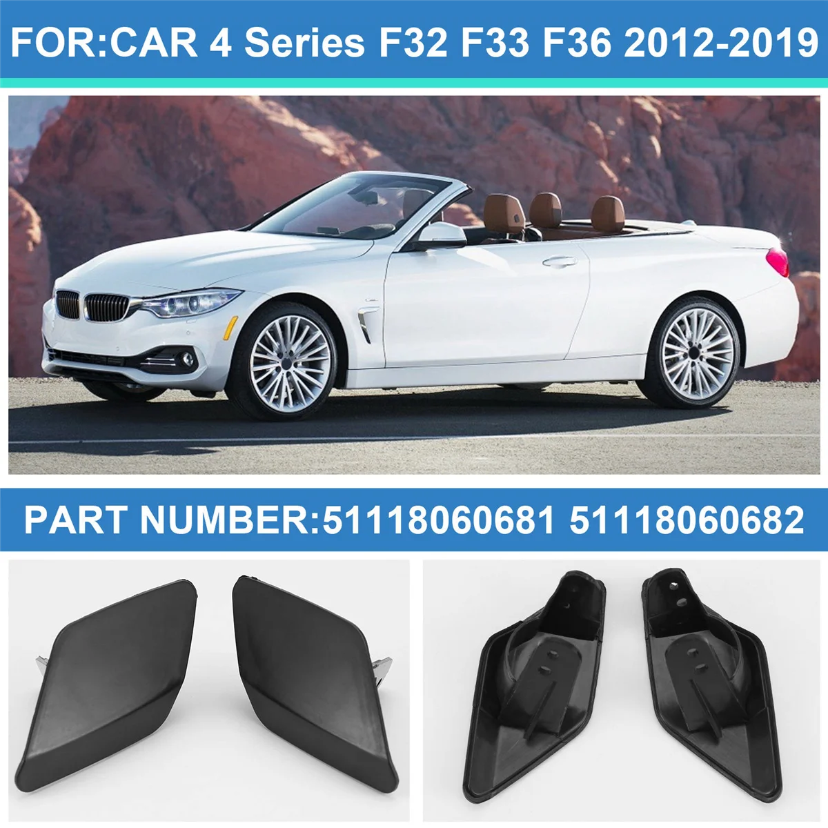 # قطع غيار وإكسسوارات السيارات 52P، غطاء فوهة غسالة المصباح الأمامي لسيارات BMW 4 Series F32 F33 F36، أسود