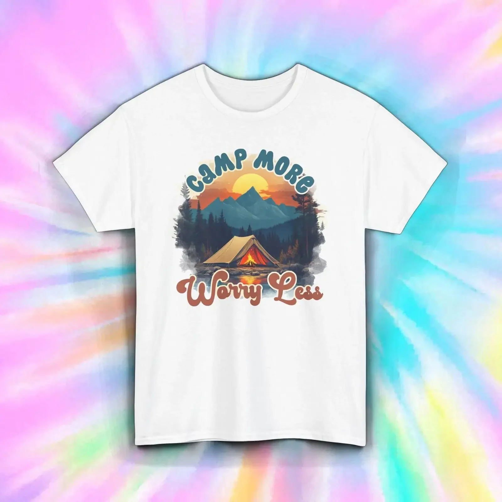 Camp More Worry Less T Shirt Outdoor Camping Nature Mountain S 5XL vintage Washed homme Casual Unisex Comfortable Slightly