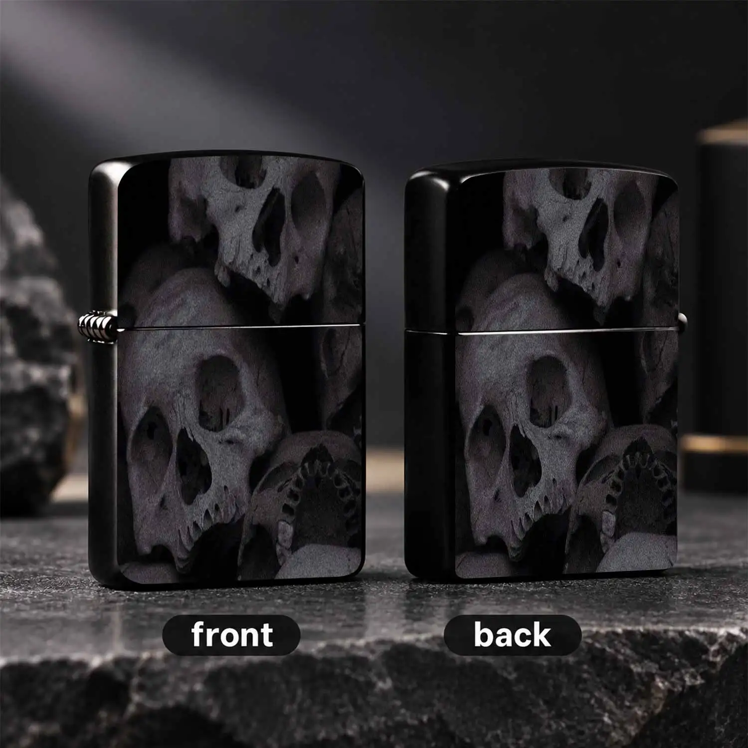 Dark Aesthetic Stacked Skulls Art Print Lighter, Trendy Unique Portable Igniter For Daily Outdoor Gathering, Multi-Scene Adapt Durable Cool Decor, Ideal Novelty Gift For Enthusiasts A Humorous And Interesting Lighter