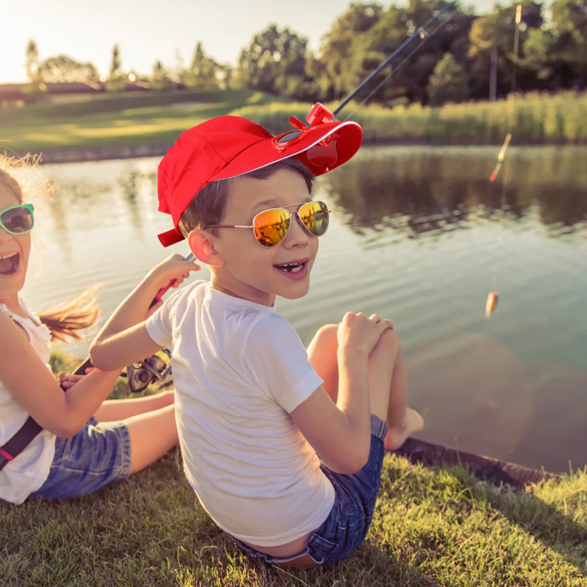 

1Pcs Fan Cap Summer Children Cotton Hat Solar Energy Storage Cooling Switch Sun Block Hat Outdoor Supplies Fan Cap