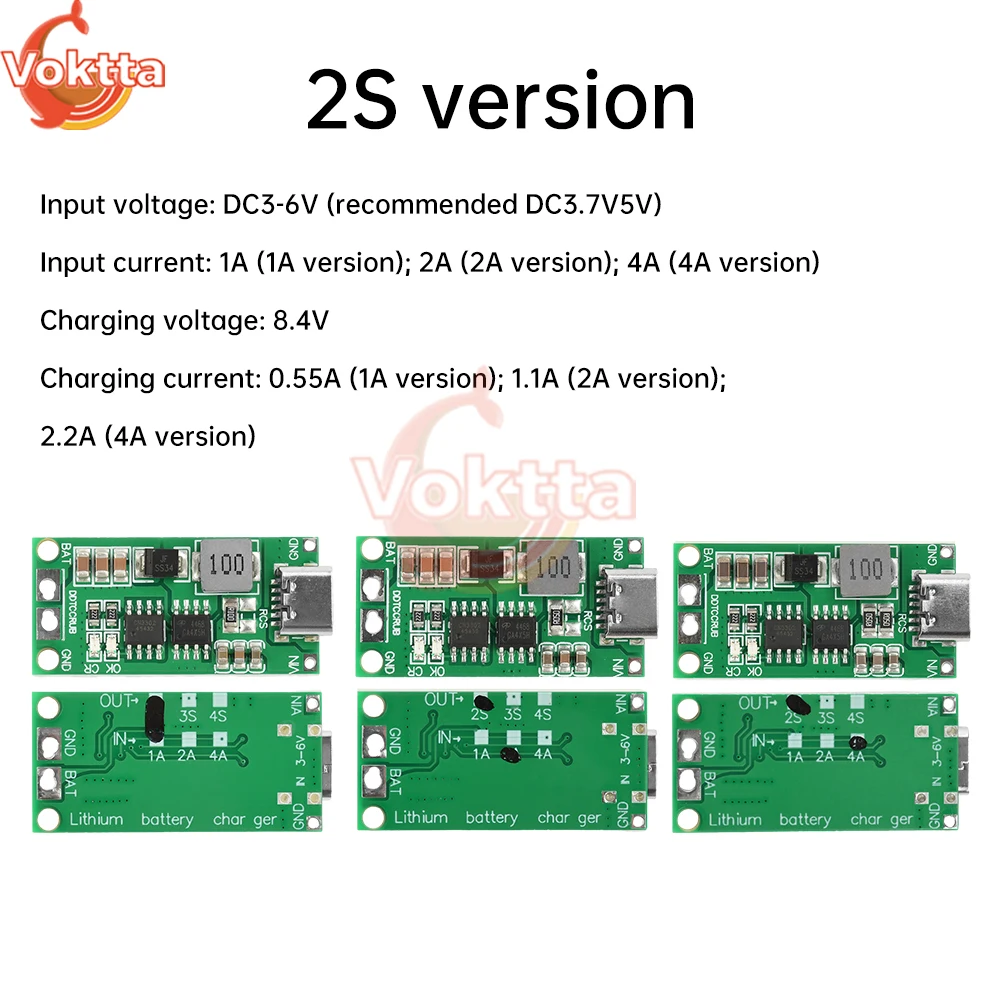 Módulo de reforço de carregamento 2s/3s/4s 1-4a, tipo c, módulo de carregador de bateria de lítio, dc 3-6v, conversor de tensão, placa de proteção