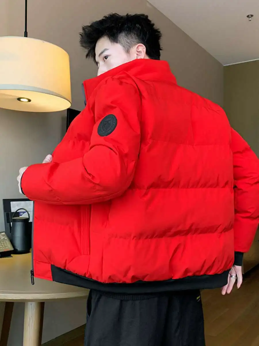 Cappotto da uomo in cotone ort Thiened Autunno Inverno Stampa testa di tigre Cappotto semplice con colletto alla coreana in puro colore Vestibilità ampia casual