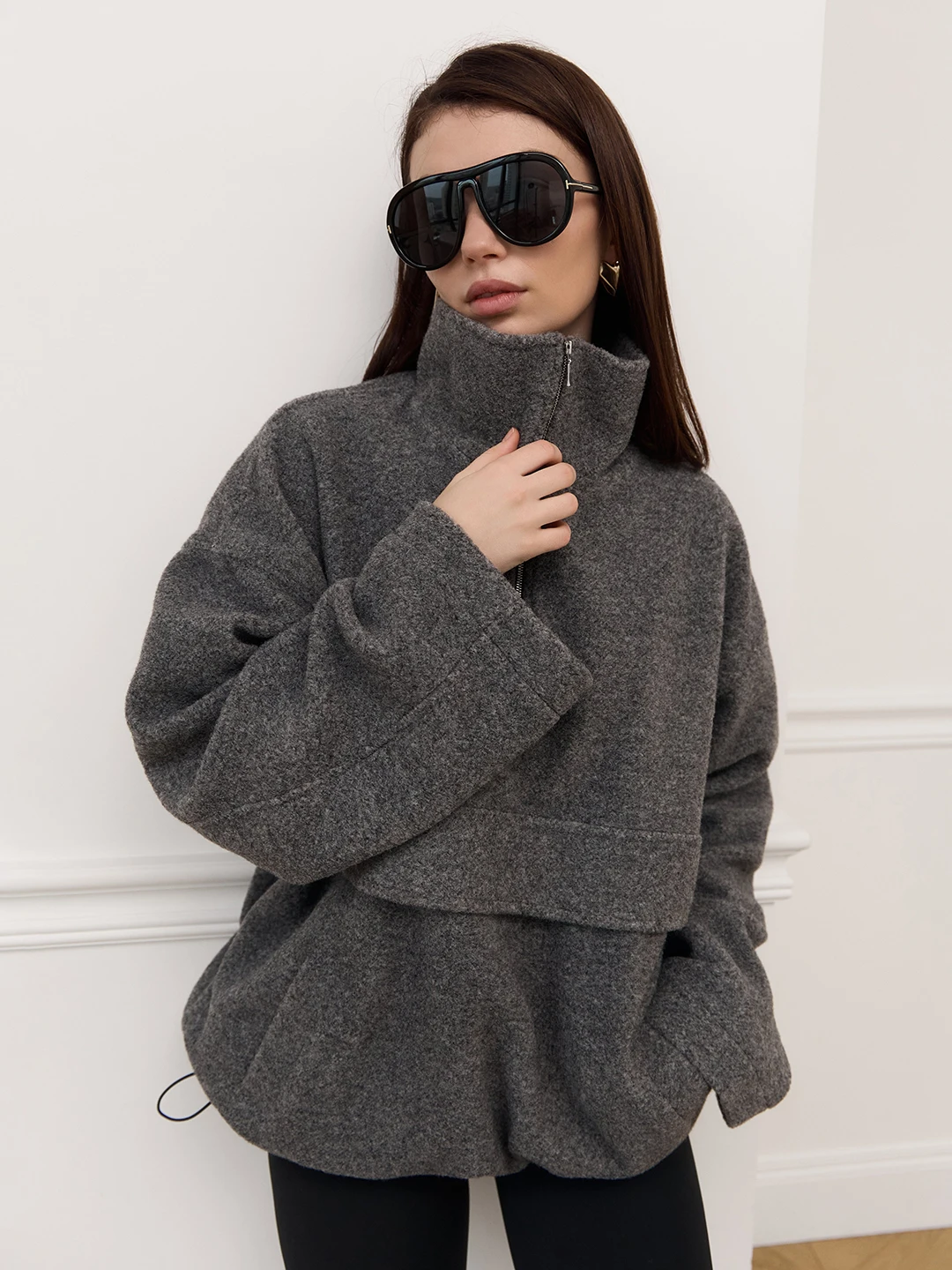 Laur Women Half Zip High Collar Sweatshirt Oversized Long Sleeve Layered Pullover Loose Casual Pocket Autumn Streetwear Top 2026