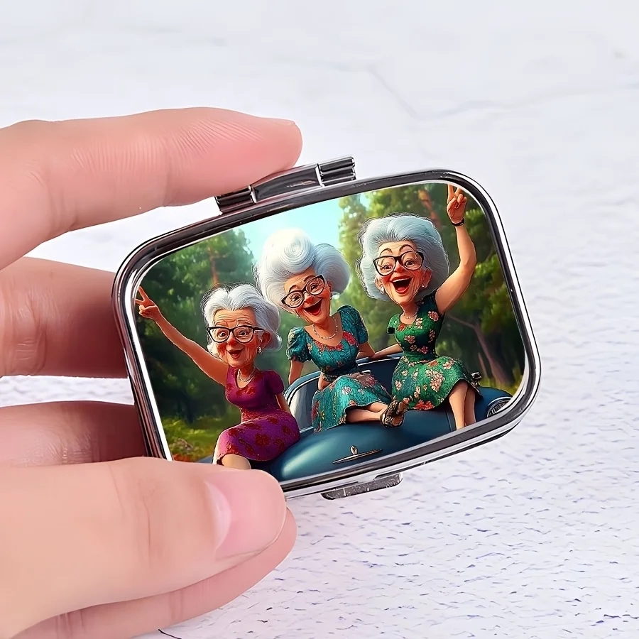 1 Happy Grandma Pill Box, 2-Compartment Pill Box, Rectangular Decorative Box, Vitamin Pill Organizer, Wallet and Travel Gift