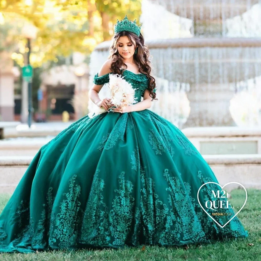 Angelsbridep Customized  Emerald Green Ball Gown Quinnceanera Dresses 2025 Lace Applique Princess Sweet 16 Vestidos De 15 Anos