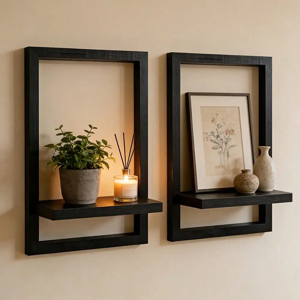 2pcs Floating Shelves For Wall, Wall-Mounted, MDF Wood Room Decor, Rustic Wood Shelves For Bathroom, Living Room, Bedroom And Kitchen, Wall Shelves For Storage,Books,Room Decor