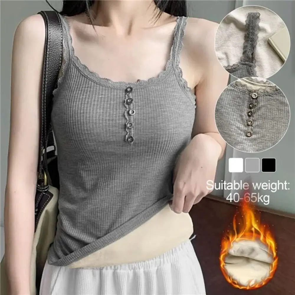 

New Women Warm Tank Top Winter Casual Thermal Sleeveless Top Solid Color Elasticity Thin Velvet T-shirt