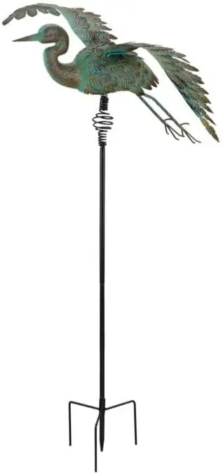 Bird Bouncie Metal Garden Stake - Decorative Playful Outdoor Metal Sculpture for Lawn, Patio & Garden Décor - Crane