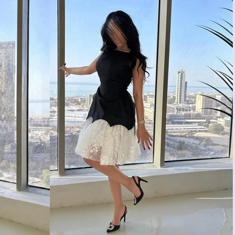 

Black Lace Party Formal Bespoke Occasion Gown Evening Dresses Pastrol Unisex Jersey Retro Dubai Saudi Arabic Prom Customized