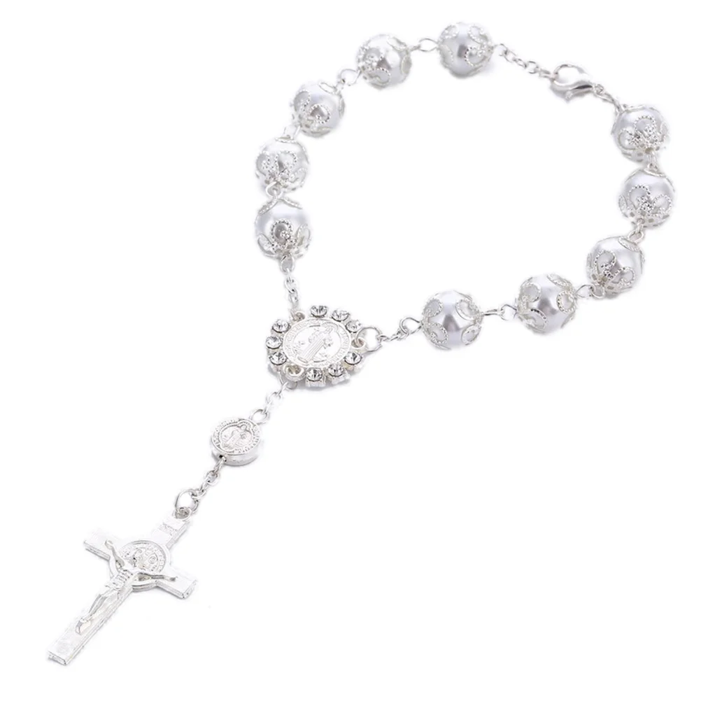 

Rosary Cross Bracelet for Women Christian Jewelry The Alloy Silver Artificial Miss