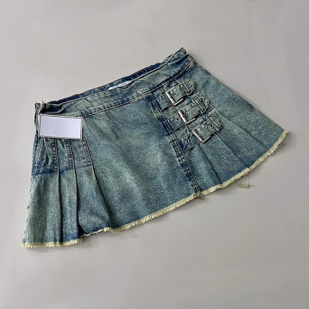 Harajuku Fashion New Y2k Skirt Retro Goth Raw Edge Plaid Pleated Skirt Sexy Girl High Waist Denim Mini Skirt Streetwear Skirts