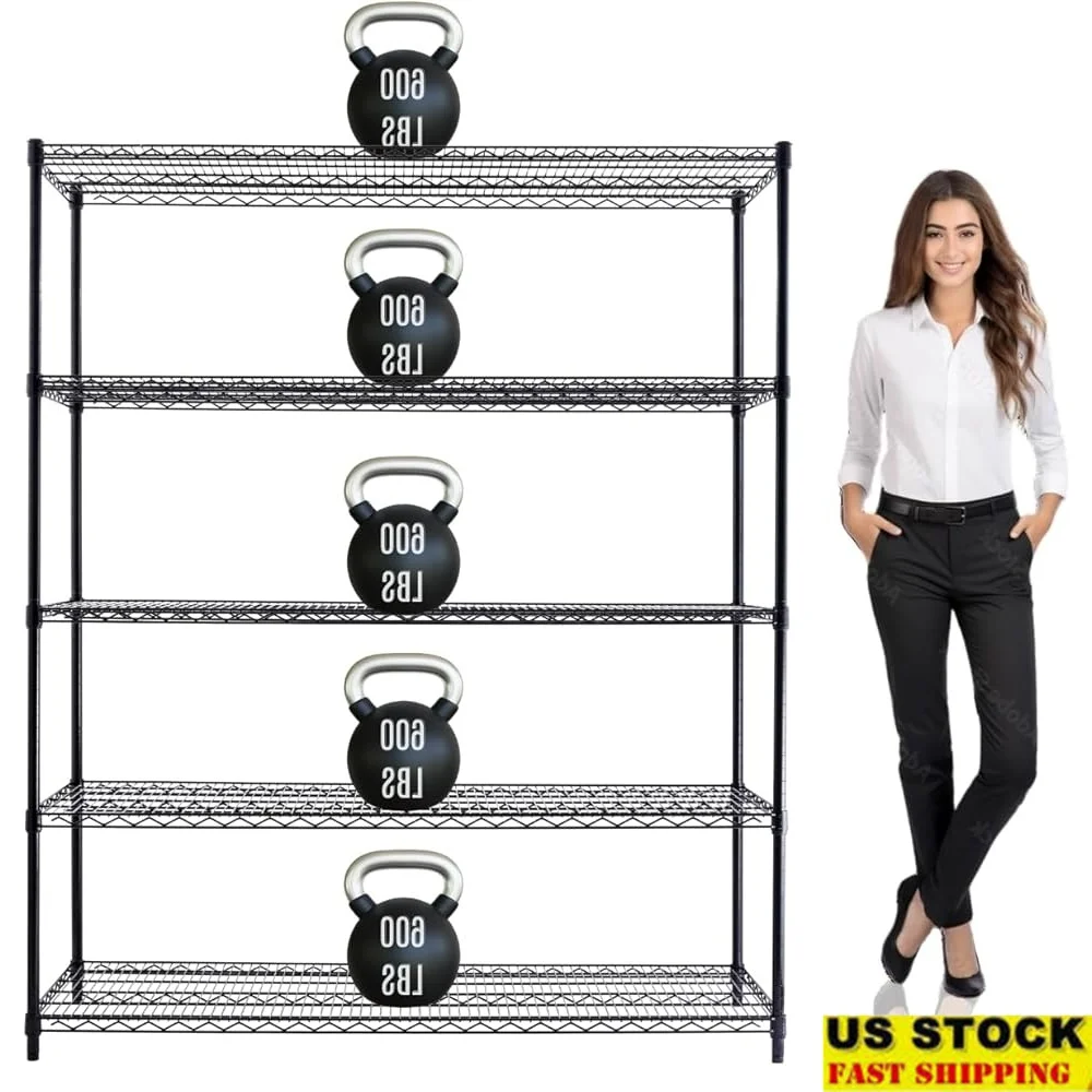 

5-Tier Heavy Duty Wire Shelving Rack NSF Certified Adjustable Storage Garage Home Commercial Use Caster Wheels Included Easy