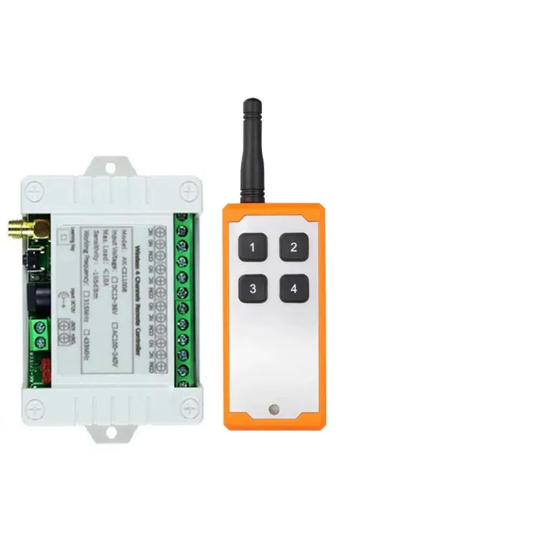 433MHZ Ndustrial DC12V24V 36V 4CH RF Wireless Remote Control Switch Radio Receiver With 20-1000M Long Distance Remote controller