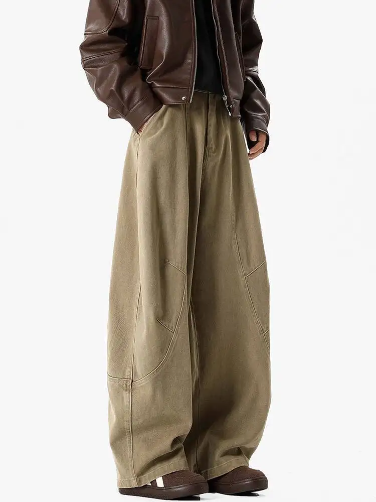 Summer Men's Women Army Green Cargo Pants Lightweight Trendy Casual Loose Straight Leg Wide Leg Trousers