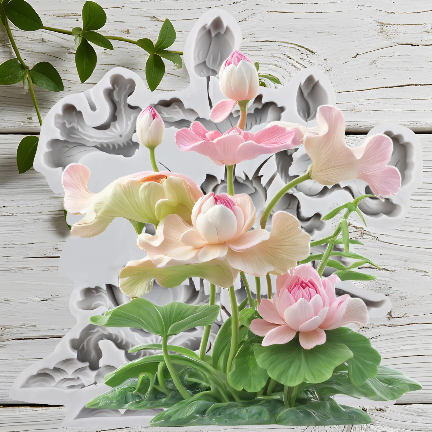 Moldes de silicona de loto 3D, herramientas de decoración de tortas con fondant de flor de loto, adorno para magdalenas, artesanía de Chocolate, pasta de goma, arcilla polimérica