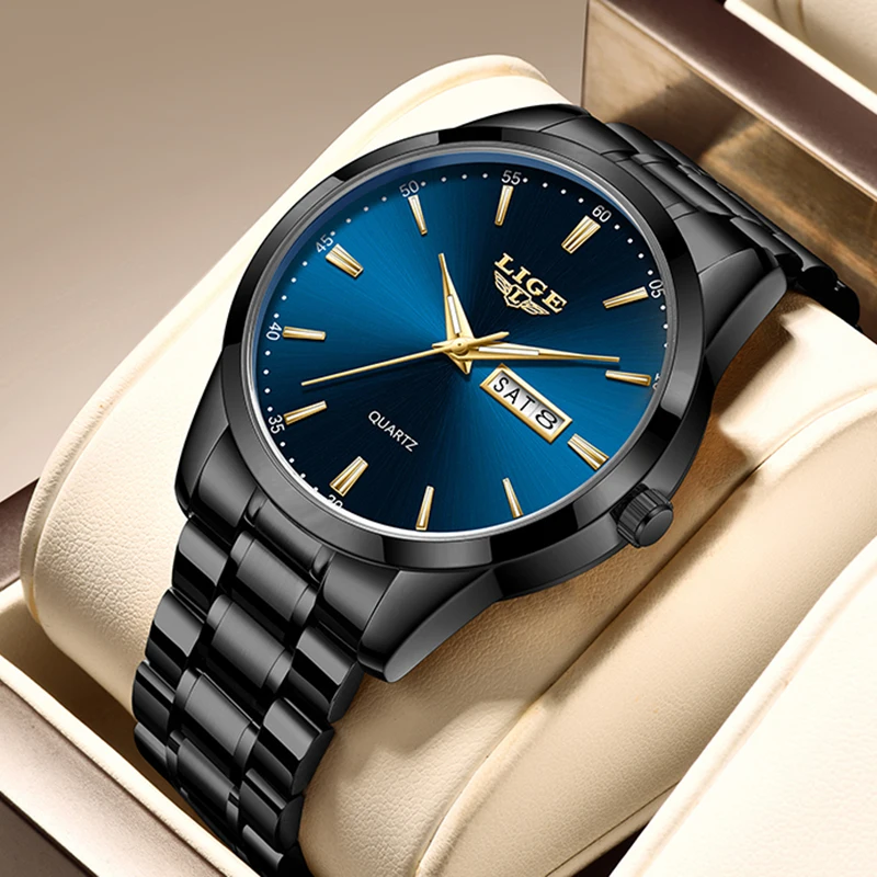 LIGE Top Brand Luxury Quartz Men Watch Fashion Business Stainless Steel Watch Luminous Waterproof Casual Sport Wristwatch Clocks