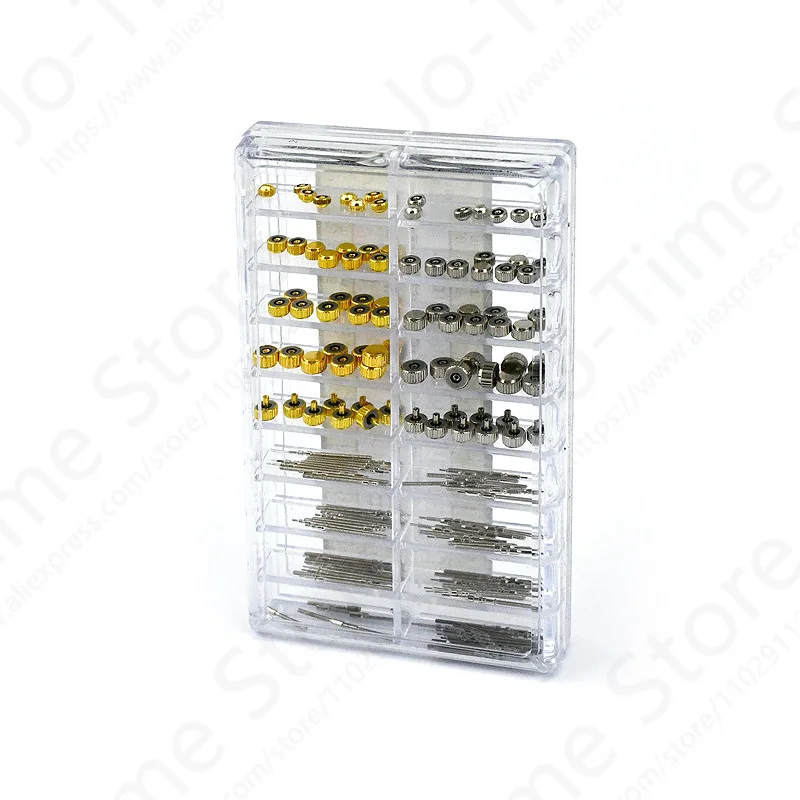 170Pcs/Box Watch Crown Parts Replacement Assorted Dome Flat Head Watch Accessories Repair Tool Kit Accessories Tool Kits