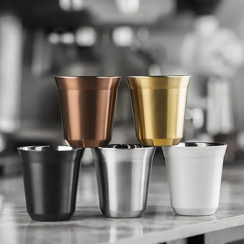 

1/10pcs Espresso Cup Wine Cup 304 Stainless Steel Double Wall Insulated Coffee Cup Insulated Capsule Cup Tea Cup 80/160ml