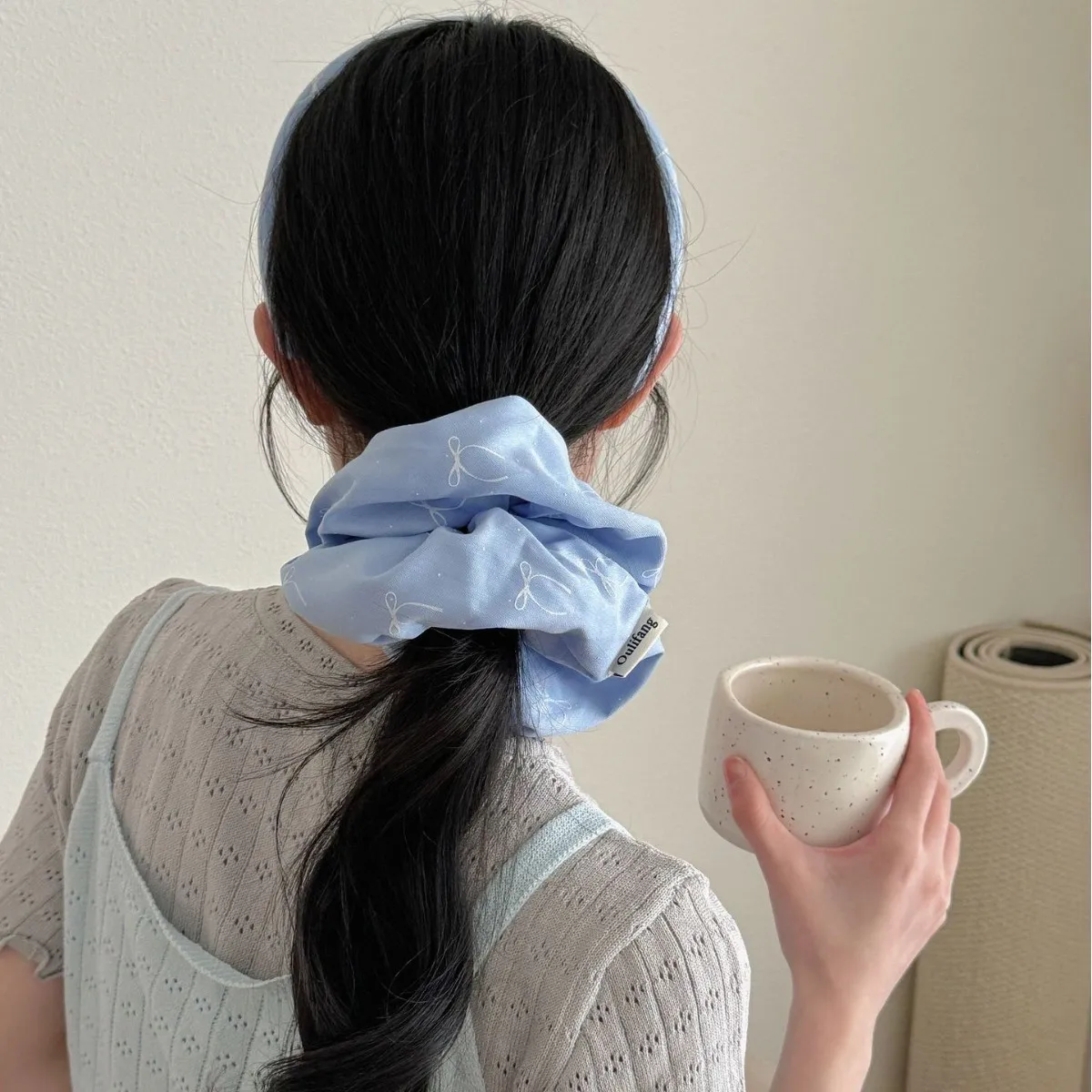 Damen Scrunchies Koreanische Version Denim Blaue Schleife Dickdarm Haarband Waldmädchen Haargummi Haarband Süßer Stil Haargummi