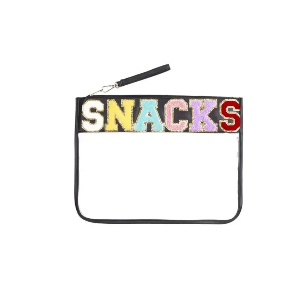 

Transparent PVC Cosmetic Bag Waterproof Chenille Letter Patches Women's Clutch Carry on Large Capacity