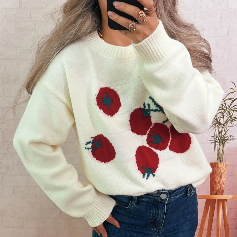 

Casual Sweater Round Neck Casual Persimmon Knitted Pullover