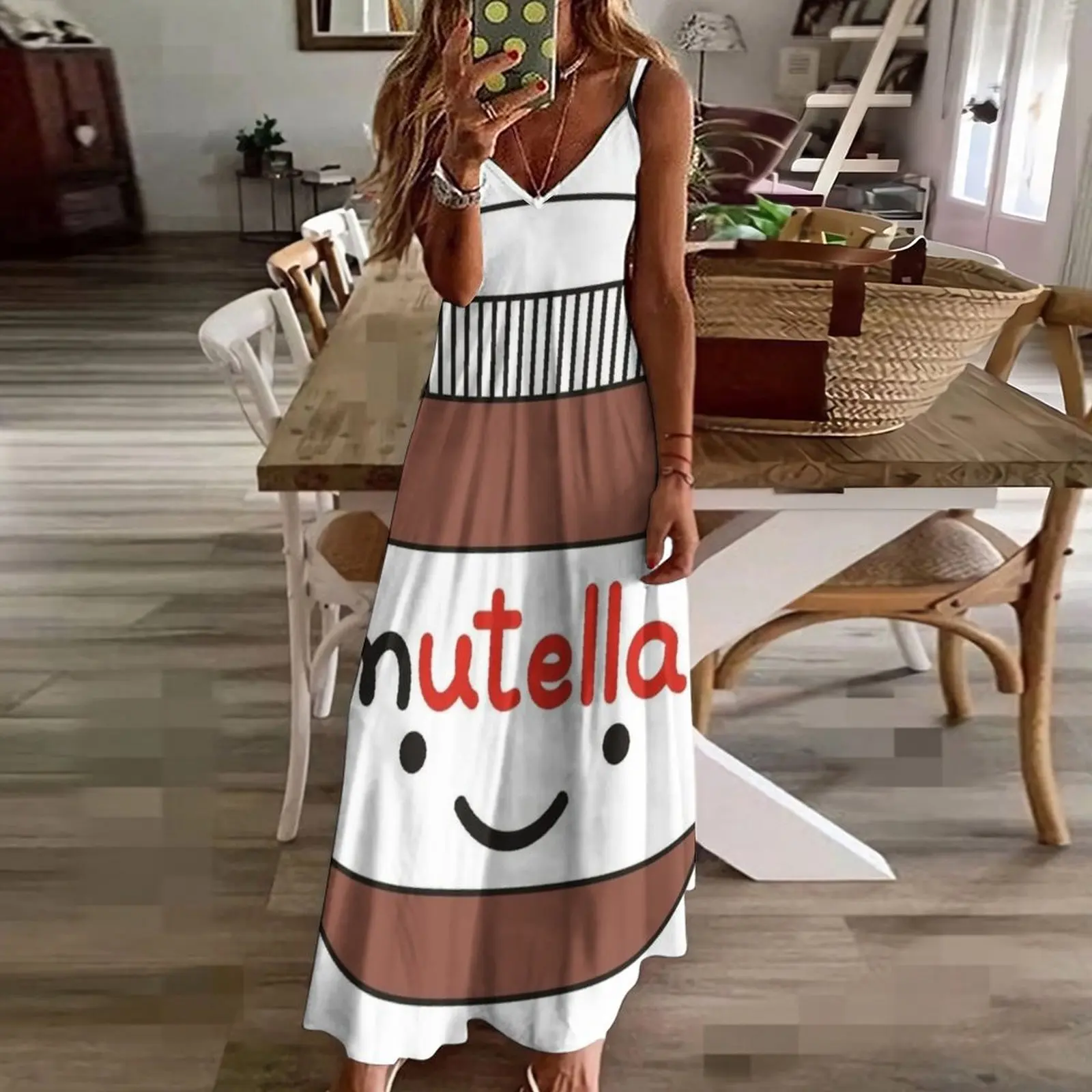 Vestido Nutella sem mangas feminino, Roupas de baile, Roupas femininas