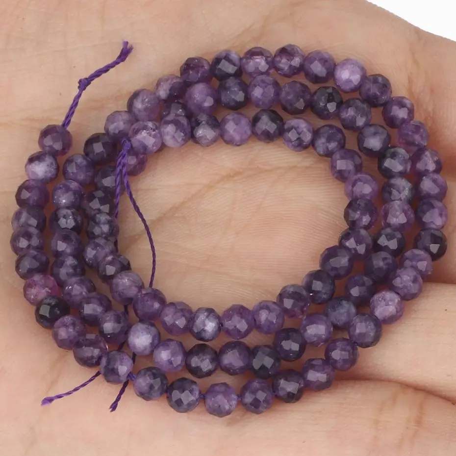 

Small Natural Stone Purple Amethyst 3/4mm Beads Round Faceted Loose Spacer Beads For Jewelry DIY Making Bracelet Accessories 15"