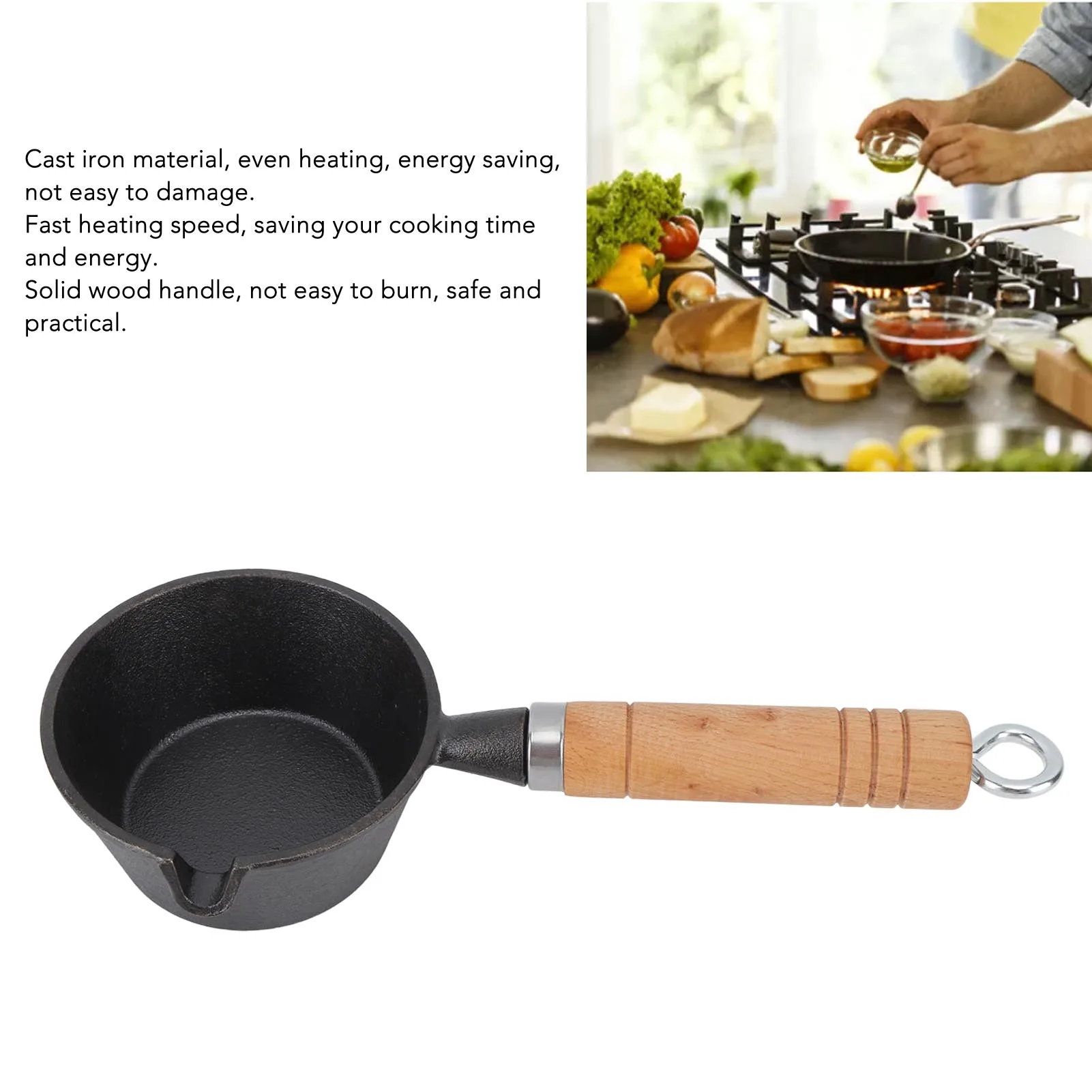 11cm/13cmx5cm Mini Egg Frying Pan Cast Iron Solid Wood Handle Mini Pre Seasoned Skillet Pan for Indoor Outdoor Cooking