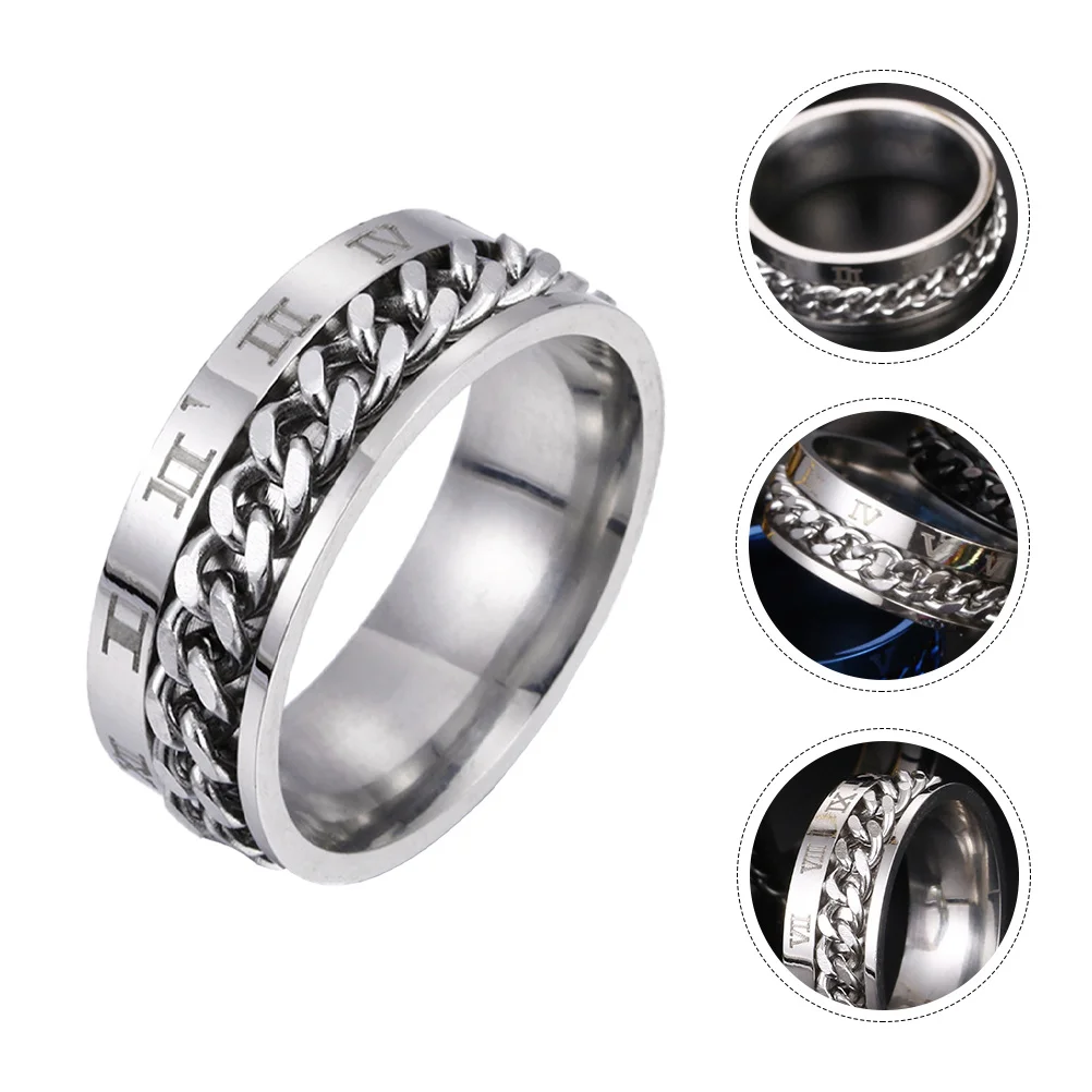 

1Pcs Titanium Steel Chain Ring Unisex Rotatable Fashion Roman Numerals Ring Wedding Engagement Anniversary Fashion Jewelry