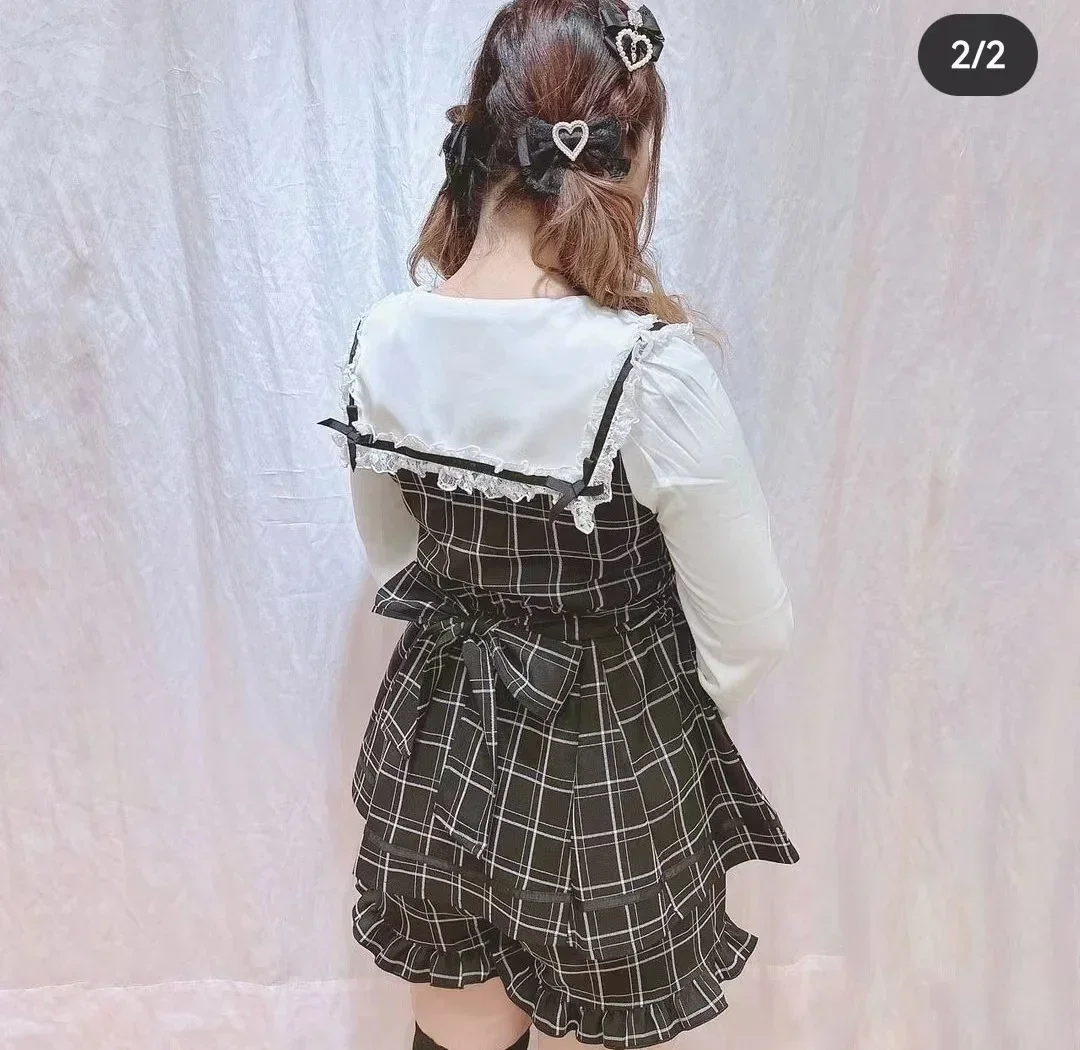 Japanese Sweet Girl Classic Sailor Collar Shorts Suit Lolita Long Sleeve Bowknot Stripes Dress Top Shorts Two Piece Set Women