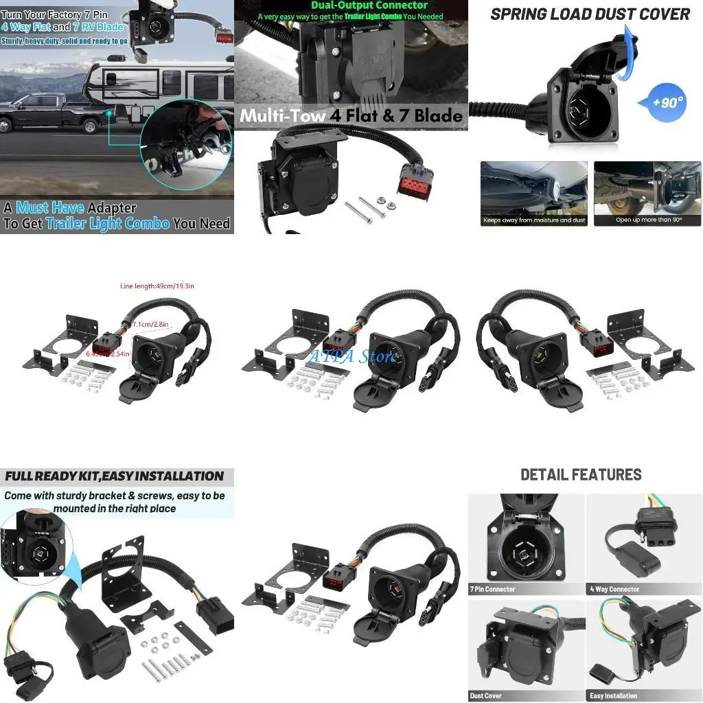 

U13C Vehicle Heavy Duty 10 Pin to 4+7 Blade Trailer Wiring Harness Replacement Direct Plug Play Design Nylon Wire