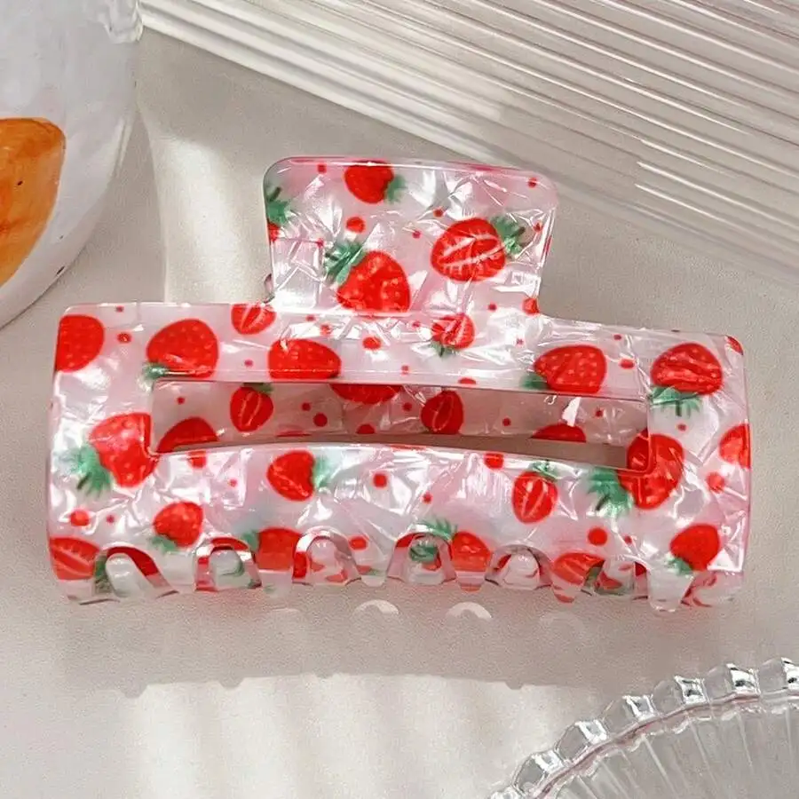 

Strawberry Print Rectangular Hair Claw Clip For Women Lightweight Non-Slip Updo Accessory Summer Beach Wedding Party