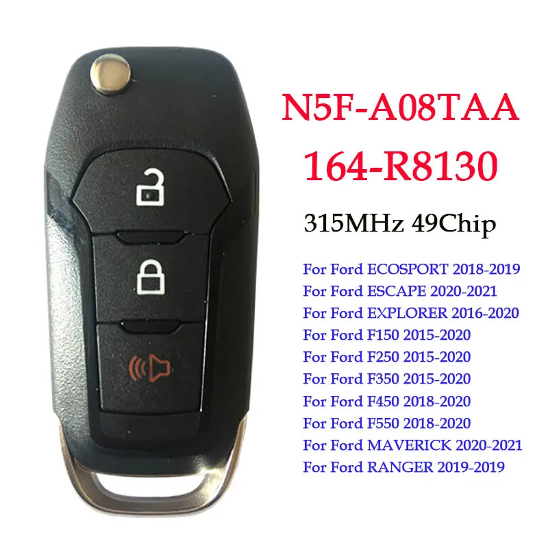 CN018082 Aftermarket 3-przyciskowy pilot do Ford Explorer Ranger F150 2015 + 164-R8130 315MHz 49Chip N5F-A08TAA HU101 Blade