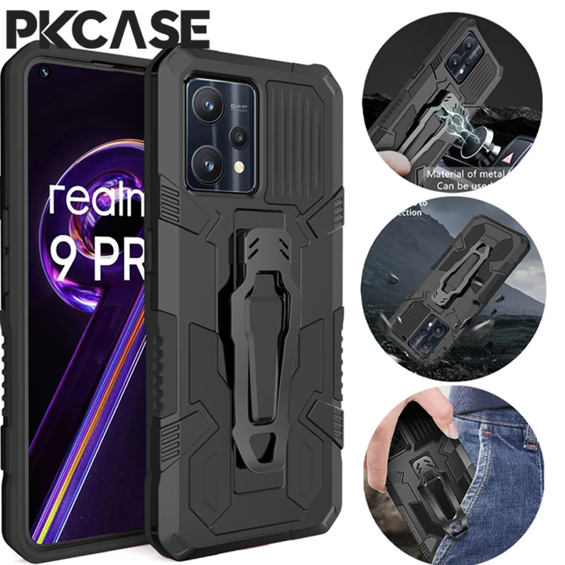 PKCASE Shockproof Case For OPPO Reno 7 4G 10 Pro Anti-Fall Back Clip Bracket Protective Cover For OPPO Realme 7 6 5 Pro 7i 6i 5i