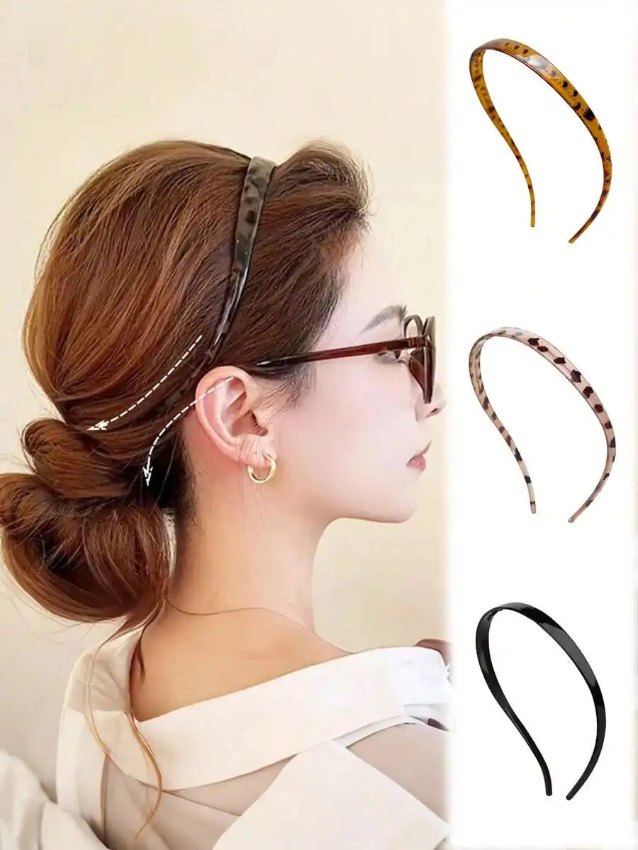 

Tortoiseshell Pattern Elastic Hair Bands For Women Non-Slip Glossy Headbands Daily Travel Makeup Accessory