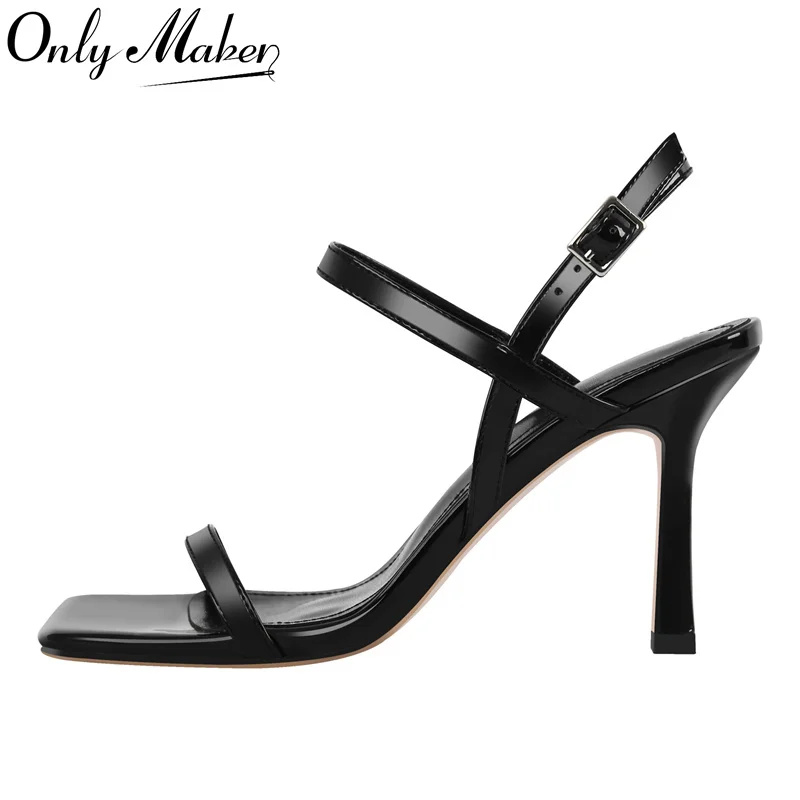 

Onlymaker Women Square Toe Sandals Heels Ankle Strap Slingback Cross-Strap Buckle Stiletto 9.5CM Heeled Open Toe Sandals