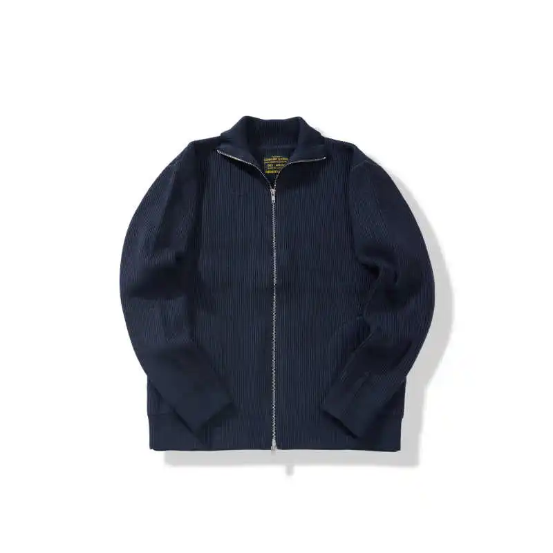 New Japan Double Zipper Wool Sweater Thick Wool Coat Knitted Stand Up Collar Cardigan