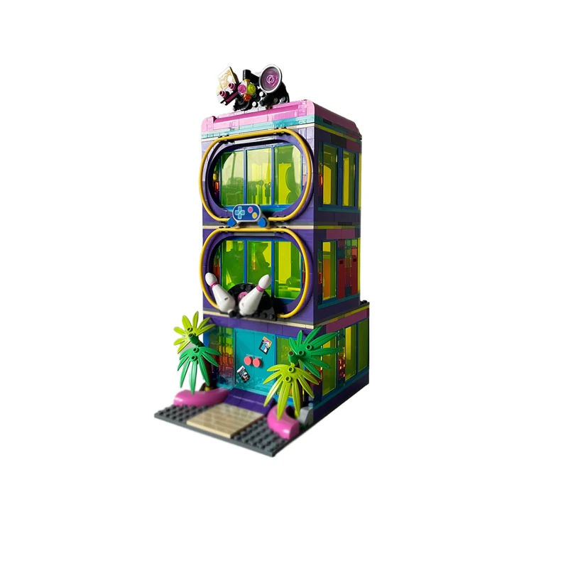 도시 스트리트 뷰 모델 MOC 빌딩 벽돌 롤러 디스코 아케이드 3 층 모듈 형 기술 선물 휴일 조립 어린이 장난감