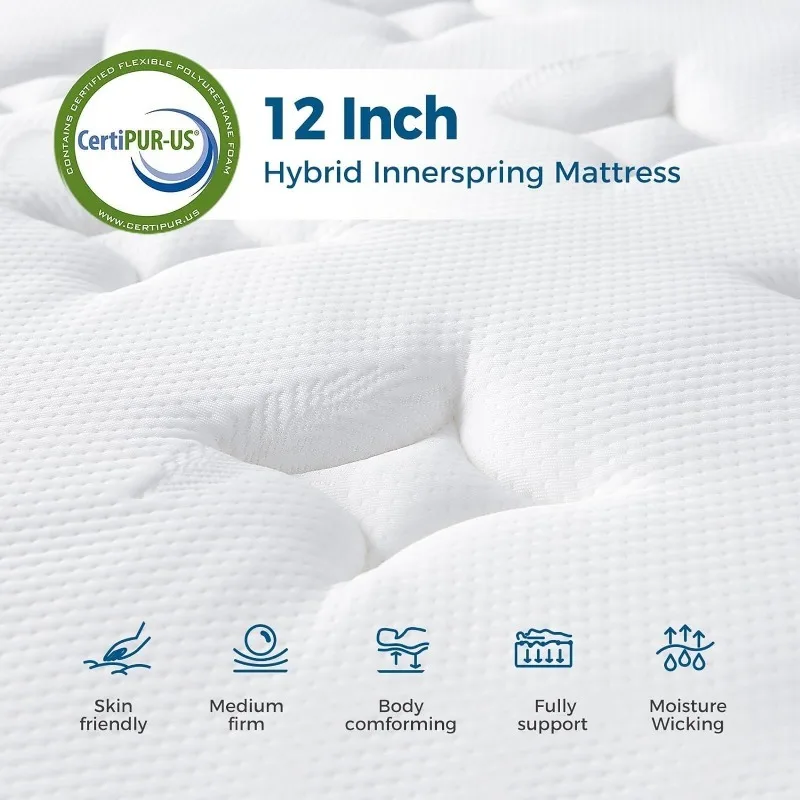 Full Size Mattress 12 inch, Gel Memory Foam Hybrid Mattresses, Individual Pocket Spring Bed Ma-ttress