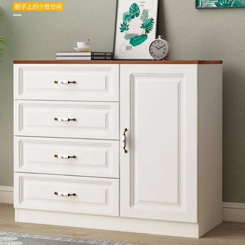 storage cabinet simple modern chest of drawers solid wood living room European storage cabinet bedroom white drawer