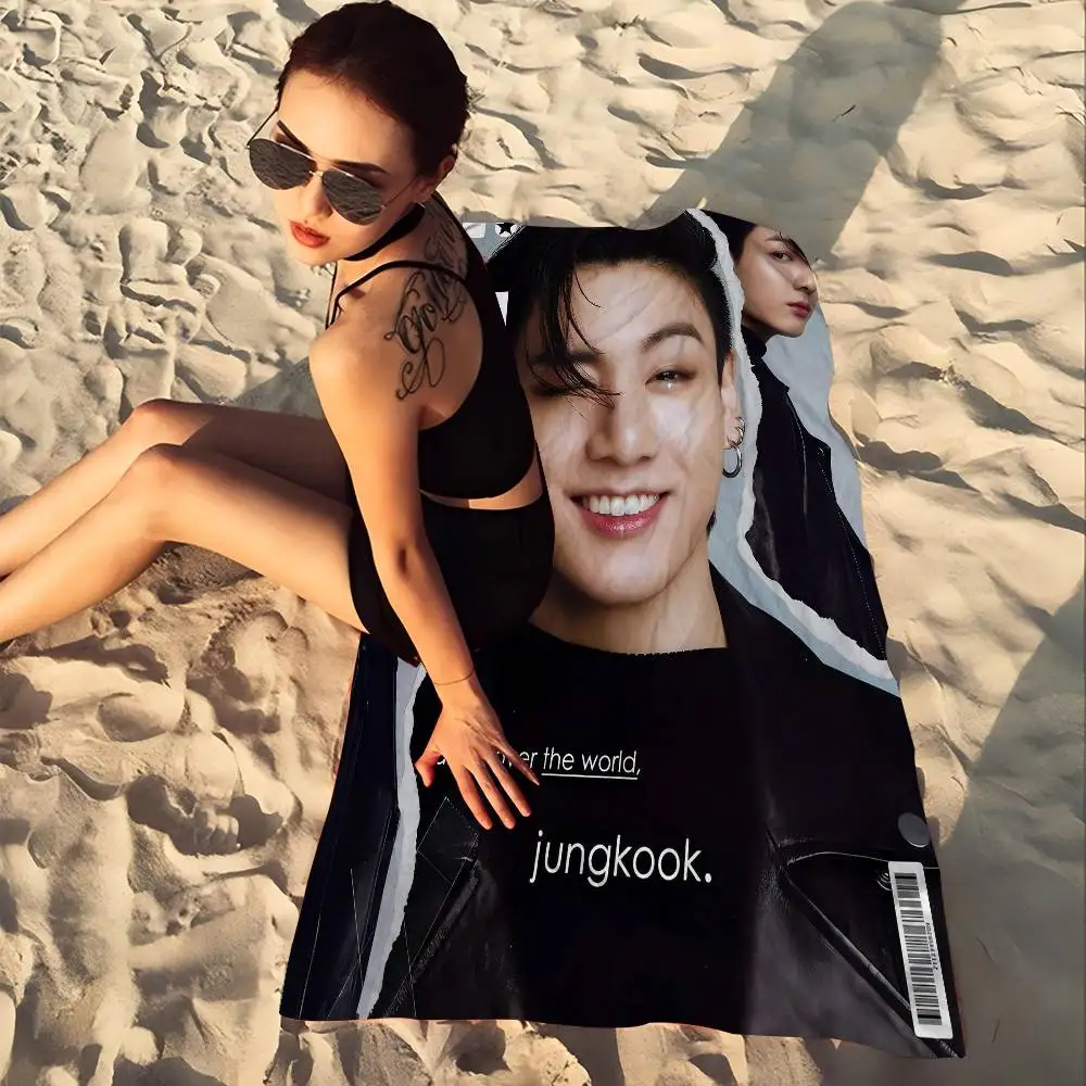 J-Jung K-Kook مناشف الشاطئ الكبيرة المصنوعة من الألياف الدقيقة، منشفة سريعة الجفاف، مناشف الشاطئ الرملي، منشفة حمام السباحة للسفر، حمام السباحة، اليوغا #3