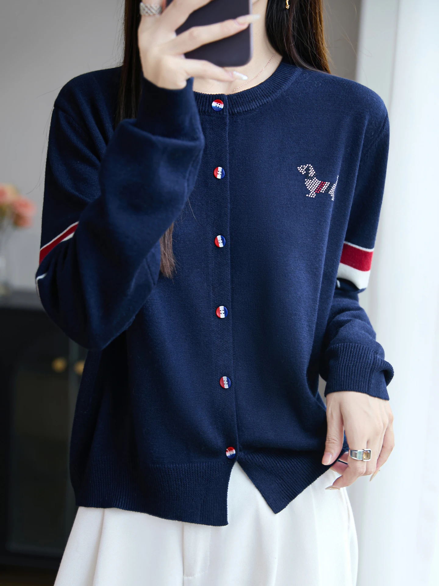 

Модный круглый вязаный кардиган Ne, женский полосатый цветной свитер с перекрытием, осенний ранний многослойный топ со стразами из мультфильма