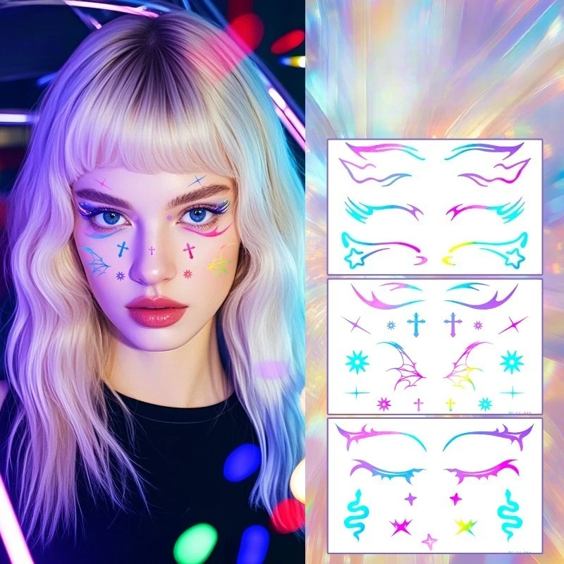 

3D Holographic Eye Makeup Stickers Waterproof Self-Adhesive Easy Apply for Woman Girls Party Rave Festival Costume Photo Shoot
