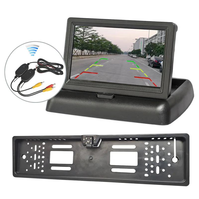 SMALUCK 4,3-дюймовый складной TFT ЖК-дисплей, автомобильный монитор, IP68, водонепроницаемая европейская рамка номерного знака, резервная камера заднего вида