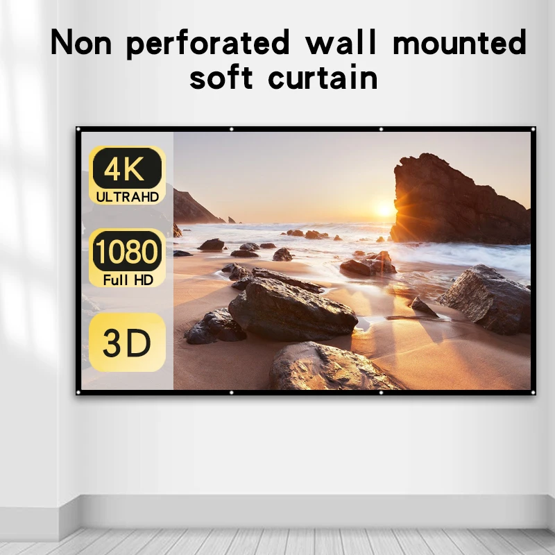 100インチ高密度プロジェクションスクリーン。 オフィスや寝室など、様々な場面で投影に適しています。