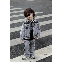 Baby Boys bambini cappotto di jeans primavera autunno Kid Fashion casual Gentleman Jean Top + pantaloni larghi 2 pezzi abiti Set Streetwear bello