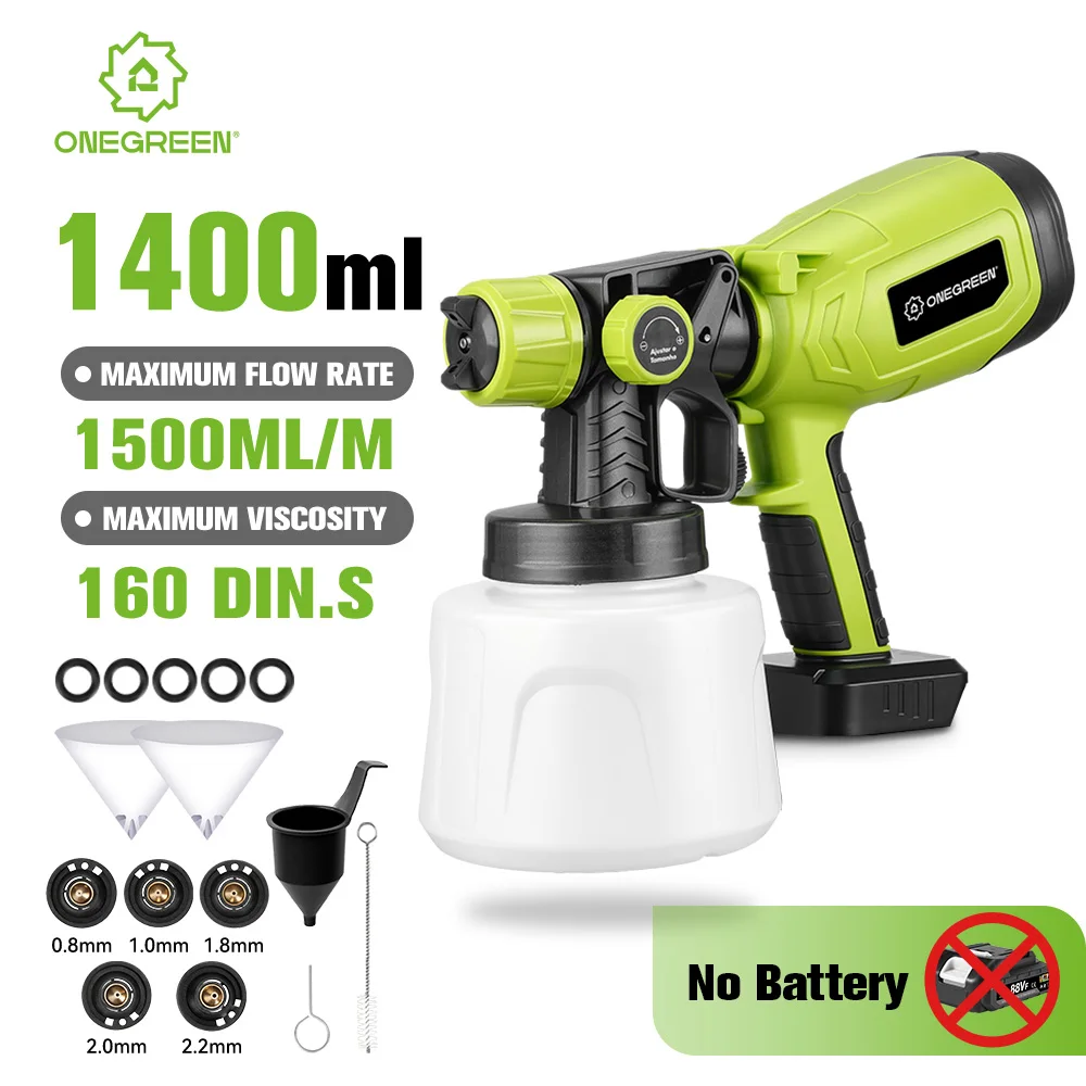 

Беспроводной электрический распылитель ONEGREEN с 5 насадками для мебели, стен и декоративной покраски, совместимый с аккумуляторами Makita 18В