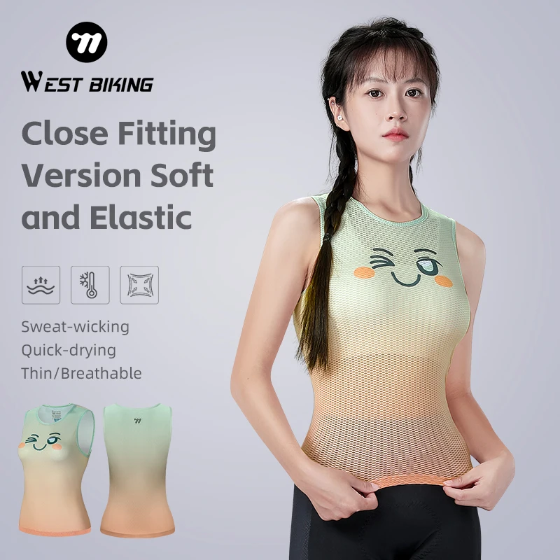 

WEST BIKING Cute Expression Cycling Base Layers Women Mesh Breathable Sports Vest Quick Dry Cycling Jersey Road Bike Undershirt