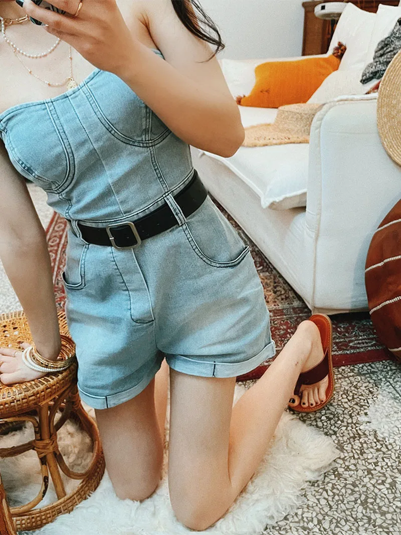 Denim Jumpsuit for Women Short Denim Playsuits Jumpsuit Backless Sleeveless Temperament Zipper Casual Fasion Summer 2023