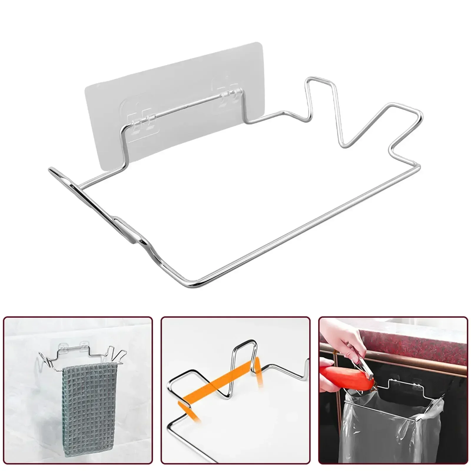 حامل معلق فضي مريح ، تصميم موفر للمساحة ، حامل أكياس قمامة ، أنيق وأنيق